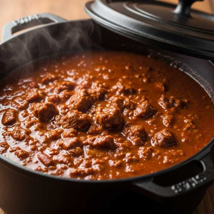 adding beef and broth to chili