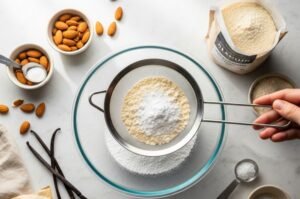 Vanilla Macaron with Chocolate Ganache Recipe 5 vanilla macaron sifting almond flour powdered sugar.jpg