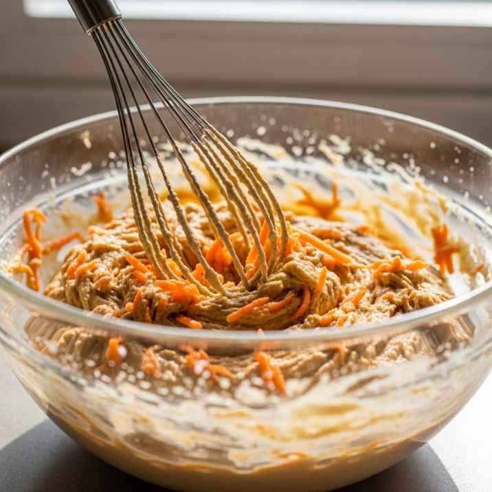 Best Saltgrass Carrot Cake Recipe – Ultra Moist Copycat Version 5 Mixing carrot cake batter with grated carrots in a bowl