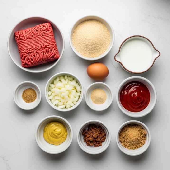 Ingredients for golden corral meatloaf recipe arranged on table