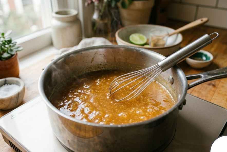 hawaiian sauce simmering to develop sweet and tangy pineapple flavor