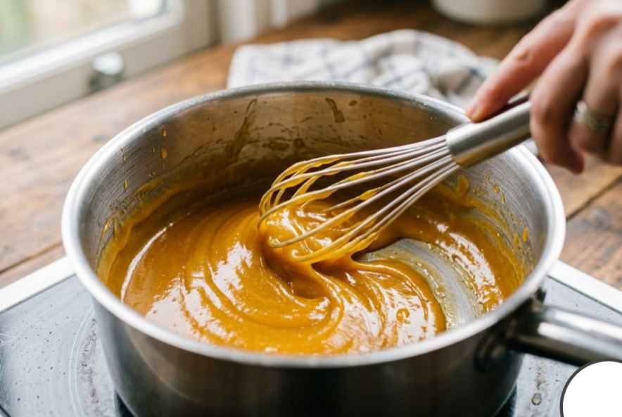 thick glossy wingstop hawaiian sauce coating a spoon with smooth sticky texture