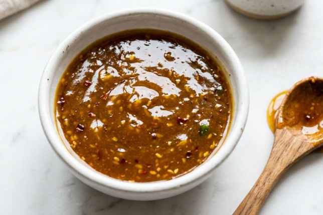 Homemade Wingstop Hawaiian sauce in a bowl showing thick glossy texture