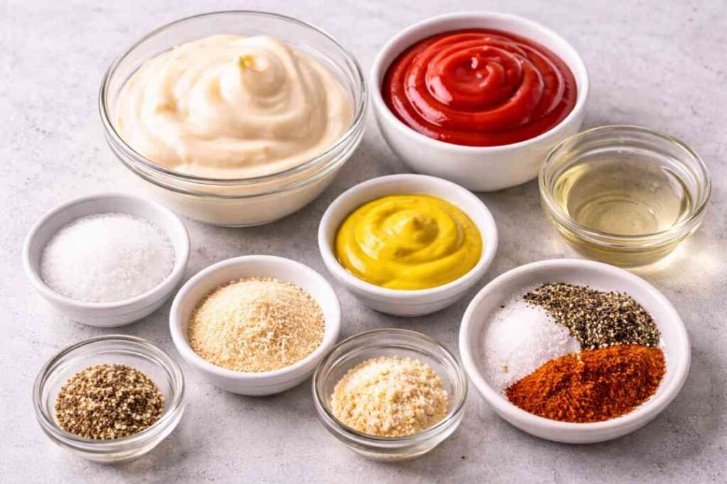 “ingredients for IHOP sauce recipe laid out on the table”
