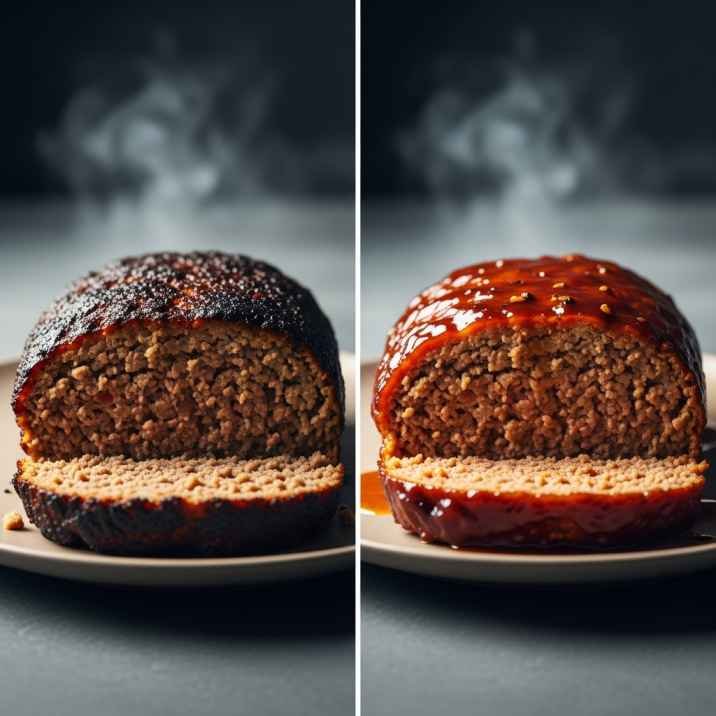 Dry vs juicy meatloaf comparison showing texture difference