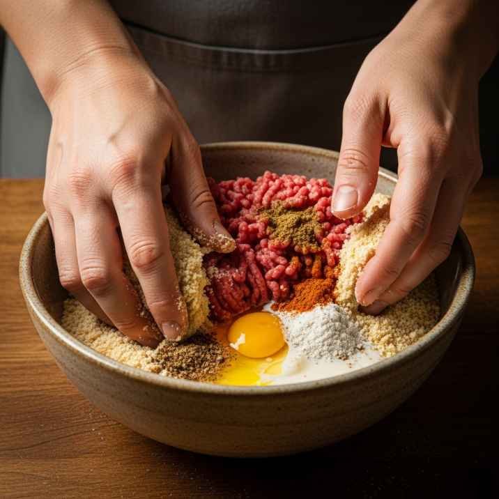 Mixing ingredients for golden corral meatloaf recipe