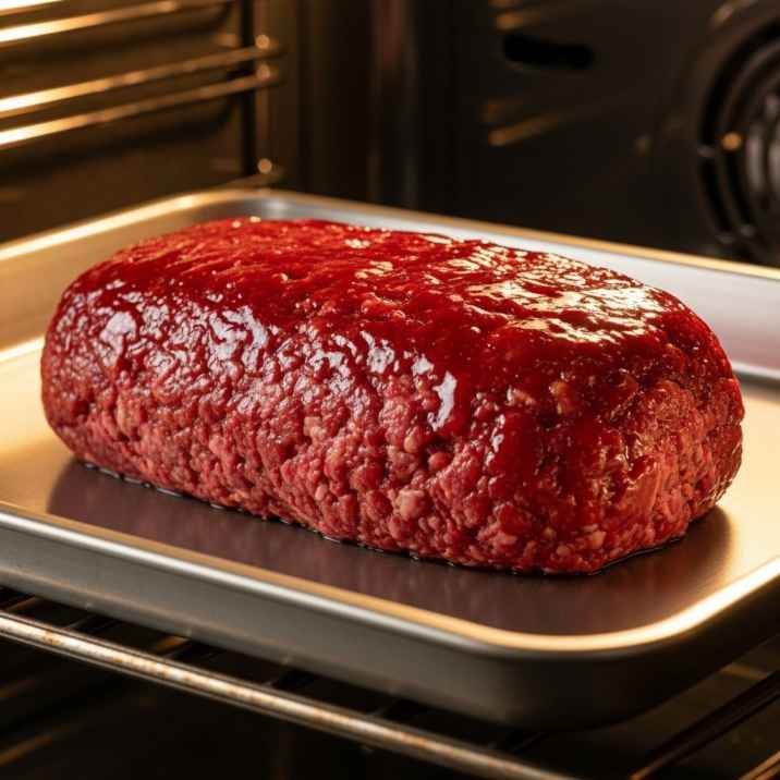 Meatloaf with glaze before baking in oven