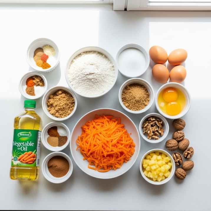 Best Saltgrass Carrot Cake Recipe – Ultra Moist Copycat Version 3 Ingredients for Saltgrass carrot cake including carrots flour eggs sugar and pineapple