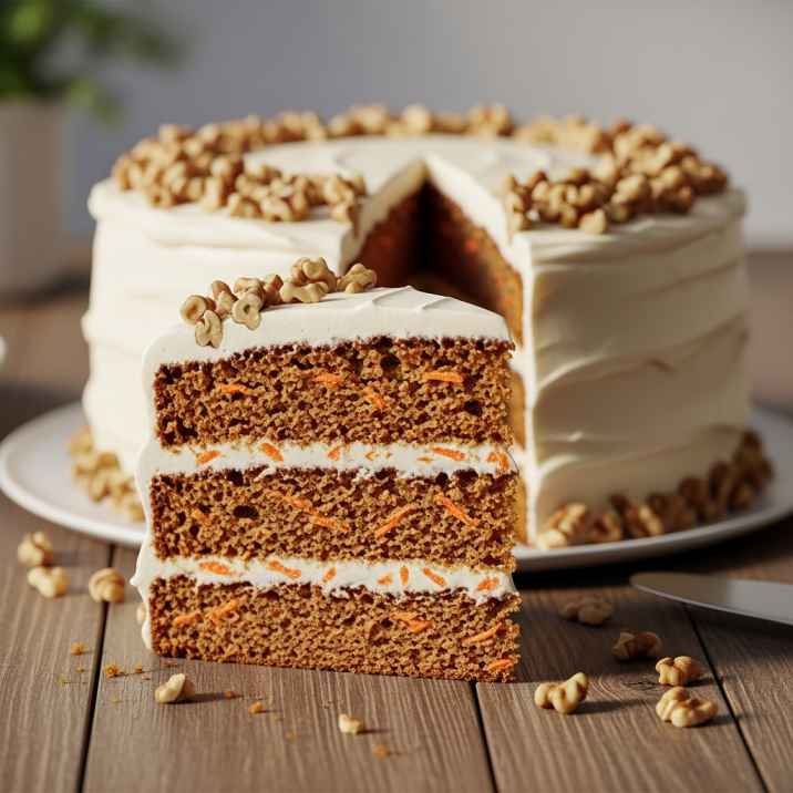 Best Saltgrass Carrot Cake Recipe – Ultra Moist Copycat Version 9 Moist Saltgrass carrot cake slice with cream cheese frosting and walnuts on top
