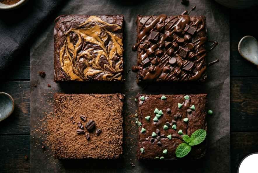 Sweet Potato Brownies (Fudgy, Flourless & Better Than You'd Expect) 12
Sweet potato brownie with peanut butter swirl on top surrounded by double chocolate mocha and mint chocolate variations