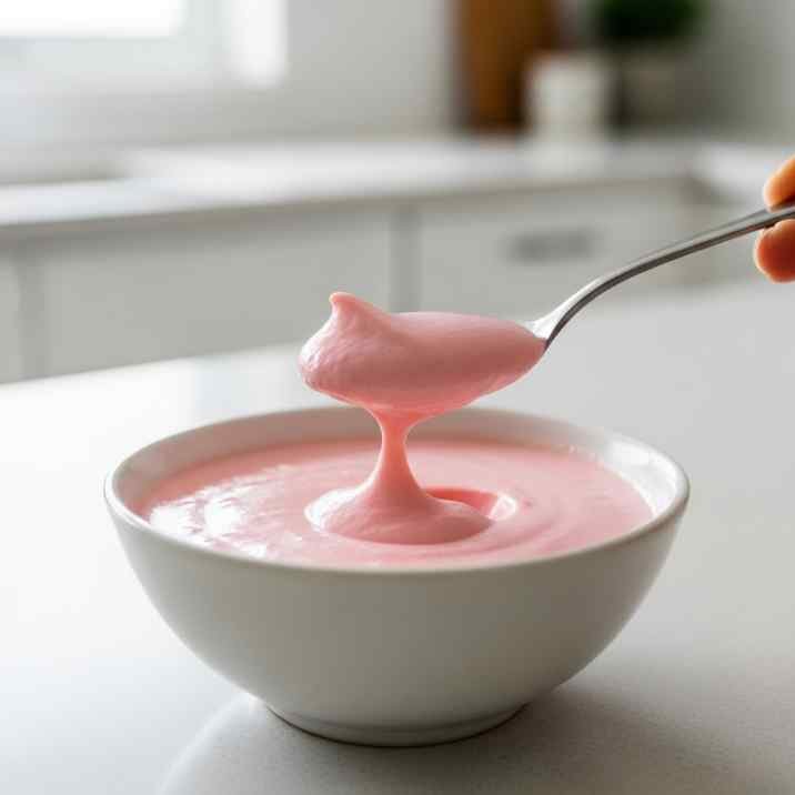 Easy Tubby Custard Recipe (Creamy Pink Dessert at Home) 3 smooth pink tubby custard close up creamy texture