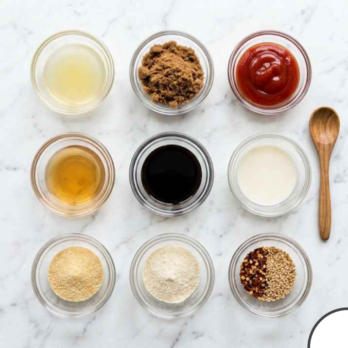 ingredients for wingstop hawaiian sauce recipe including pineapple juice brown sugar ketchup vinegar soy sauce and spices