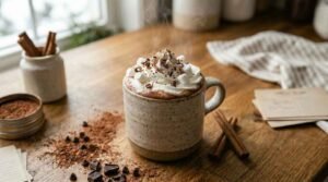 Homemade Hot Chocolate Powder (Better Than Store-Bought) 15 Creamy homemade hot chocolate topped with whipped cream and marshmallows in a cozy winter setting