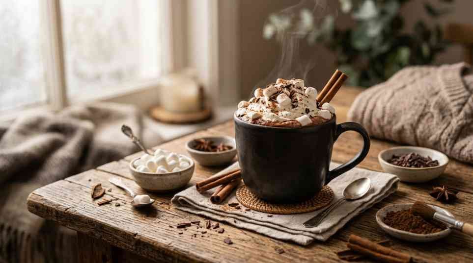Homemade Hot Chocolate Powder (Better Than Store-Bought) 7 Homemade hot chocolate topped with whipped cream, marshmallows, cinnamon sticks, and chocolate shavings