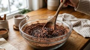 Homemade Hot Chocolate Powder (Better Than Store-Bought) 11 Mixing mini chocolate chips into a homemade hot chocolate mix in a glass bowl, the