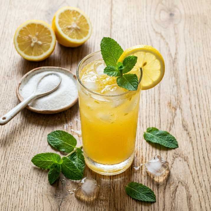 Panera Charged Lemonade Recipe: How I Finally Made a Safer, Better Version at Home 2 Homemade Panera charged lemonade recipe served in a tall glass with ice, fresh lemon wheel, and mint sprig on a rustic wooden surface