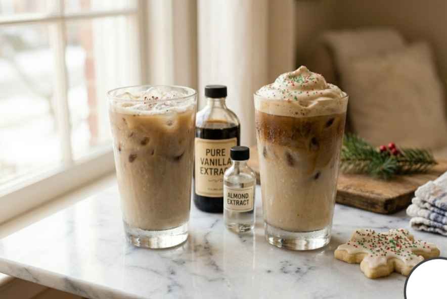 sugar cookie latte syrup mistakes comparison with vanilla and almond extract bottles